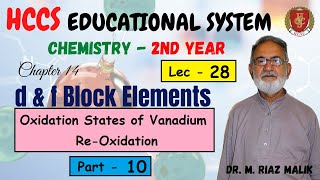 Oxidation states of Vanadium  Reoxidation  Ch14 Part 10  2nd YEAR  Dr Riaz Malik  LEC 28 [upl. by Elvina]