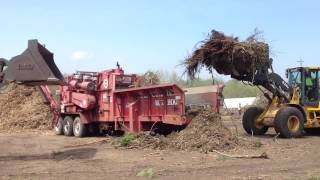 Droprite Grinding Large Brush Pile with Morbark 4600 Horizontal [upl. by Baun]