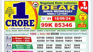 DEAR LOTTERY 1PM SAMBAD 18092024  NAGALAND LOTTERY RESULT [upl. by Kcirederf]