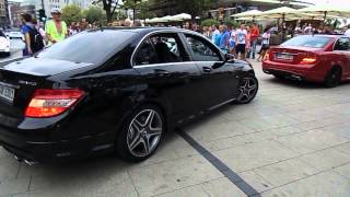 Two Mercedes C 63 AMG terrorize Hamburg rev battle  burnout [upl. by Allwein]