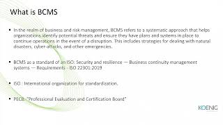 Introduction to Business Continuity Management System BCMS online  Koenig Solutions [upl. by Klenk]