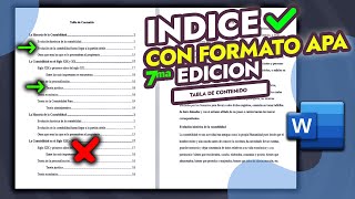 Cómo hacer un índice Automático en Word  aplicando FORMATO APA 7ma Edición [upl. by Yroj]