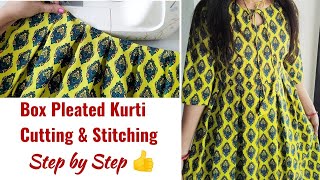 Very Easy Box Pleated Kurti Cutting and stitching  Kurti Cutting and stitching Designer Drop Neck [upl. by Odlaner280]