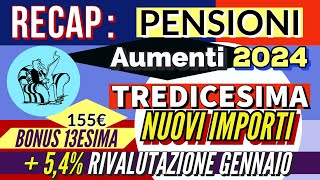 RECAP 📌 PENSIONI DIFFERENZE AUMENTI GENNAIO e DICEMBRE NUOVI IMPORTI TREDICESIMA BONUS 155 [upl. by Rapsac860]