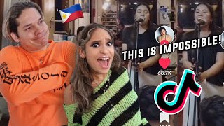 Shes CRACKED Latinos react to Filipino VIBRATO Singing Challenge [upl. by Airtina]