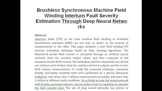 Brushless Synchronous Machine Field Winding Interturn Fault Severity Estimation Through Deep Neural [upl. by Louls]