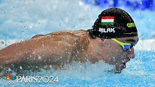 Hungarys Kristof Milak COMES FROM BEHIND to win mens 100m butterfly gold  Paris Olympics [upl. by Oidale587]