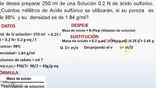 Soluciones Normales de soluto con pureza y densidad conocidas [upl. by Adnavoj]