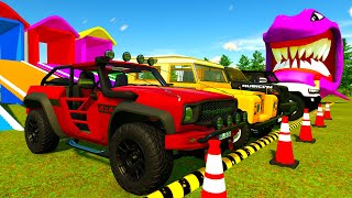 JEEP RESCUE OF COLORS TRANSPORTING RUBICON RANGE ROVER THUNDER POLICE CARS WITH STUNT MAN FS22 [upl. by Panther734]