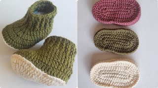 Tutorial de botas de bebé a crochet hechas a mano con suela blanda [upl. by Atinomar]