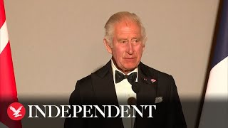 King Charles speaks in French as he thanks Macron for Versailles banquet [upl. by Ylelhsa]