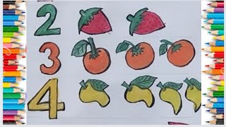 123 counting for kids  drawing 123 numbers for kids learning fruits name educational video [upl. by Ramon]