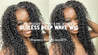 GLUELESS HD DEEP WAVE CLOSURE WIG INSTALL PrePlucked Pre Bleached amp PreCut  Alipearl hair [upl. by Ynney]