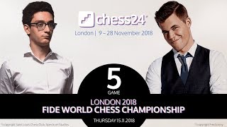 CaruanaCarlsen Game 5  2018 FIDE World Chess Championship [upl. by Narcho]