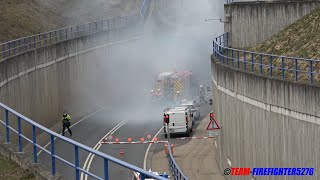 Brand nach Verkehrsunfall im Mönchwaldtunnel Einsatzübung Flughafenfeuerwehr und FF Kelsterbach [upl. by Orji]