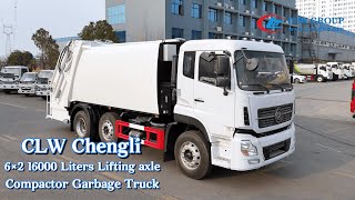 CLW 6X2 8 wheels lifting axle rear loader garbage truck [upl. by Assetak]