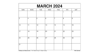 Free Printable March 2024 Calendar Templates With Holidays  Wiki Calendar [upl. by Nicolette]