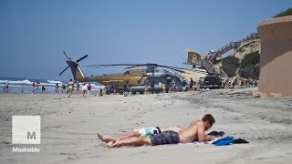 Marines biggest helicopter makes emergency landing in the middle of a beach  Mashable [upl. by Linnie]