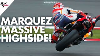 HUGE highside for Marc Márquez  2019 MalaysianGP [upl. by Sadowski]