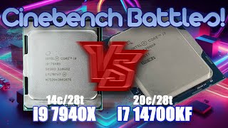 Cinebench Battlefield  The Core i7 14700K vs i9 7940X  Side by side performance test [upl. by Sollars]