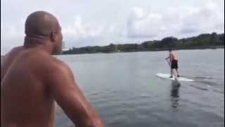 Briggs taunts Wlad at sea creates wake that knocks champ into the water [upl. by Ahsikal605]