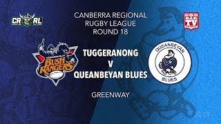 2019 Canberra Region RL  Round 18  Tuggeranong Bushrangers v Queanbeyan Blues [upl. by Eittam]