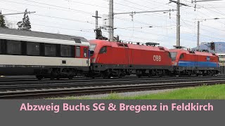 Abzweig Feldkirch↕️Buchs SG amp Bregenz EC164 Transalpin m RailCargo Hungaria Railjet Güterzug [upl. by Nialb]