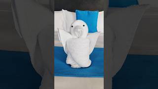 How to make towel folding owl🦉🦉 towel folding bed decorationtowel artviralrb love [upl. by Lionello913]