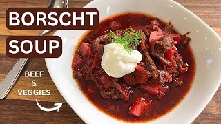 Classic Borscht Soup  Shredded Beef With Beets amp Carrots [upl. by Ynttirb]