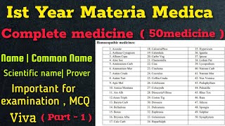 1st year Materia Medica 50 Medicine Name Common name Scientific name Prover materiamedicabhms [upl. by Papert]