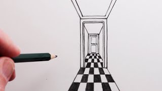 How to Draw using 1Point Perspective Simple Hallway for Beginners [upl. by Alyssa]