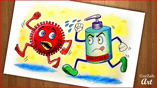 Fight Corona Virus Sanitizer Drawing  Covid 19 poster making  go corona go easy step by step [upl. by Edelman]