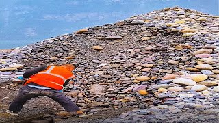 Barge unloads 3500 tons of cobblestone  Relaxing video [upl. by Ursi]