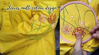 Colorful Back Stitches Sleeves Bunch  Sleeves Hand Embroidery Design  SALEEQA Channel [upl. by Ailenroc]