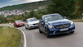 2019 Mercedes C220d Estate vs 2018 Audi A4 Avant 20 TDI vs 2018 BMW 320d Touring [upl. by Elinor]