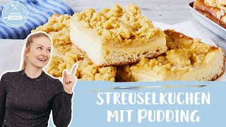 Streuselkuchen mit Pudding 🍰✨ wie bei Oma  Blechkuchen mit Pudding und Streuseln  Einfach Backen [upl. by Yrffej]