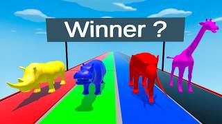 Colorful animal race with elephant and hippo and giraffe and tiger and lion and zebra [upl. by Tennos]