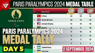 DAY 5 🥇PARIS 2024 PARALYMPIC GAMES MEDAL TALLY Update as of 2 Sept 2024  Medal Standings Table [upl. by Jaycee]