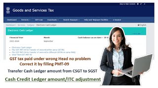 How to correct If tax paid under wrong GST Head transfer cashledger balance from CGST to SGSTIGST [upl. by Nonnairb]