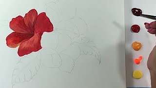 Tecnica Facil con Pintura AcrílicaCómo pintar una Flor Hibiscus [upl. by Leverick]