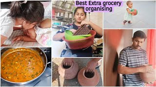 Extra grocery organisingBrahmin style Bendakai gojjuNew potvlog with kids [upl. by Atinuj]