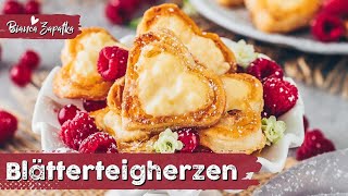 BlätterteigHerzen mit Vanillepudding und Himbeeren zum Muttertag ♡ einfach lecker vegan ♡ [upl. by Timothy]