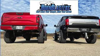 HornBlasters SOUND OFF 244 Nightmare Edition vs Conductor Special 2485k Spare Tire Delete [upl. by Yelroc346]