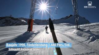 Skigebiet Rettenbachgletscher Sölden Fahrt mit dem Schlepplift Karleskogl [upl. by Lundell245]