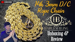 14k Solid Gold 3mm DC Rope Chain Review from Harlembling [upl. by Ethbun]