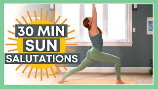 30 min Sun Salutations Yoga  Strength Balance amp Flexibility [upl. by Obla459]