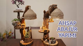 Halatlı Ahşap Abajür Yapımı wood lampshade making [upl. by Ahsekam]