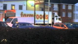 FARMFOODS MERC LORRY ARRIVES AT QUEDGELEY STORE 210314 [upl. by Nnednarb]