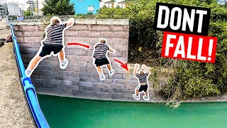 MASSIVER JUMP in FLACHES WASSER💦  Parkour Waterchallenges am MARCHFELDKANAL [upl. by Encratia]