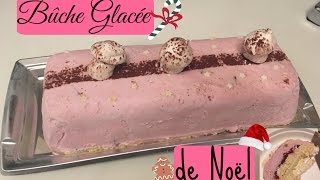 Recette bûche glacée facile  Vanille Fraise Meringue suisse avec insert framboise [upl. by Georg740]